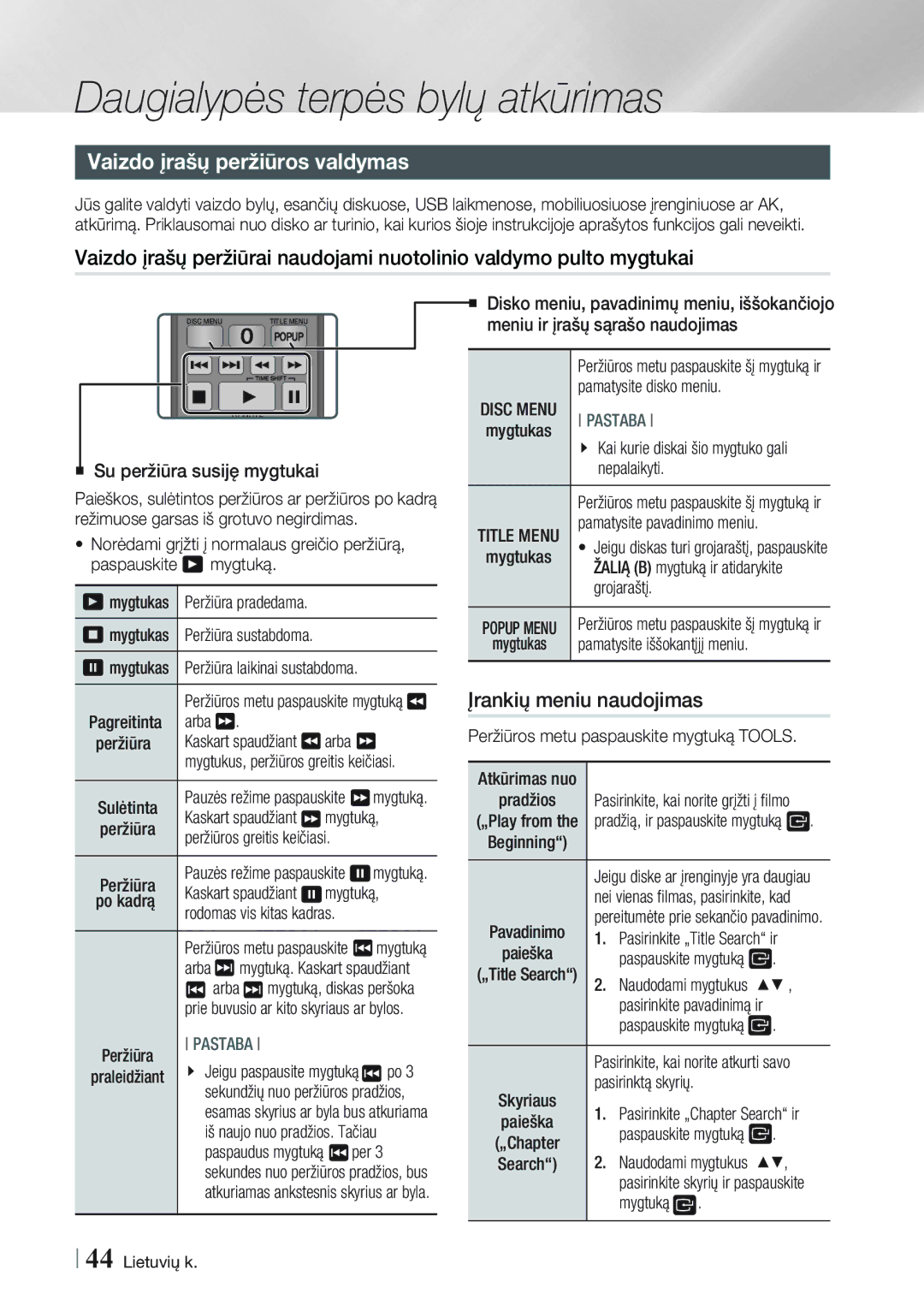 Samsung BD-E8900/EN, BD-E8300/EN manual Vaizdo įrašų peržiūros valdymas, Įrankių meniu naudojimas 