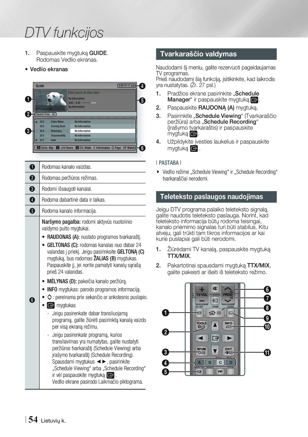 Samsung BD-E8900/EN, BD-E8300/EN manual Tvarkaraščio valdymas, Teleteksto paslaugos naudojimas 