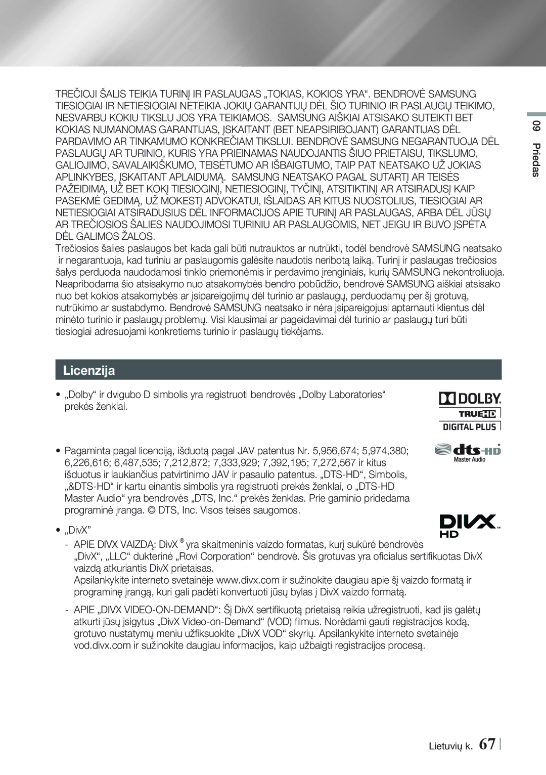 Samsung BD-E8300/EN, BD-E8900/EN manual Licenzija 