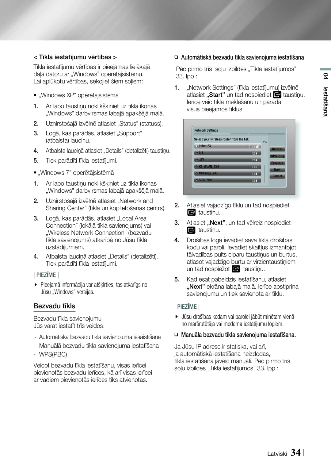 Samsung BD-E8900/EN, BD-E8300/EN manual Bezvadu tīkls, Wpspbc 