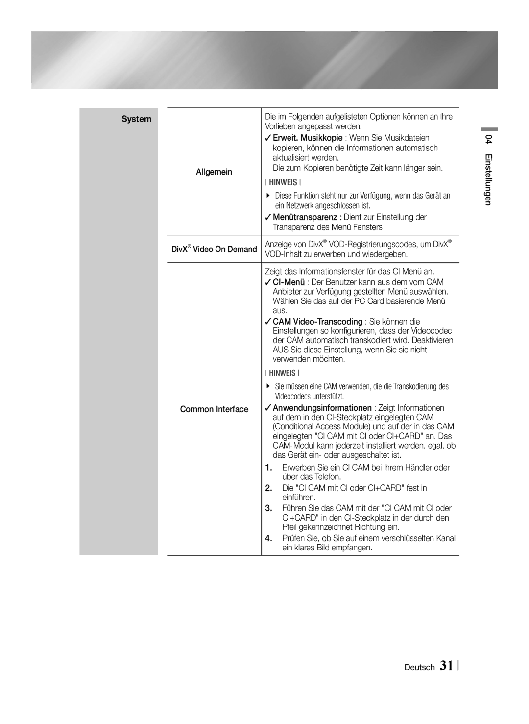 Samsung BD-E8900/ZF manual Vorlieben angepasst werden,  Erweit. Musikkopie Wenn Sie Musikdateien, Aktualisiert werden, Aus 