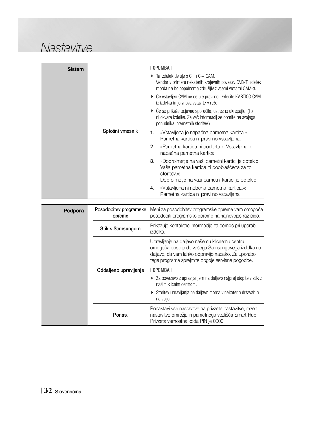 Samsung BD-E8500/EN manual Splošni vmesnik, Ta izdelek deluje s CI in CI+ CAM, Izdelka, Našim klicnim centrom, Na voljo 