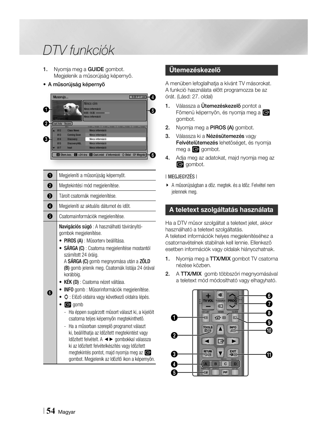 Samsung BD-E8900/EN Ütemezéskezelő, Teletext szolgáltatás használata, Műsorújság képernyő, Piros a Műsorterv beállítása 