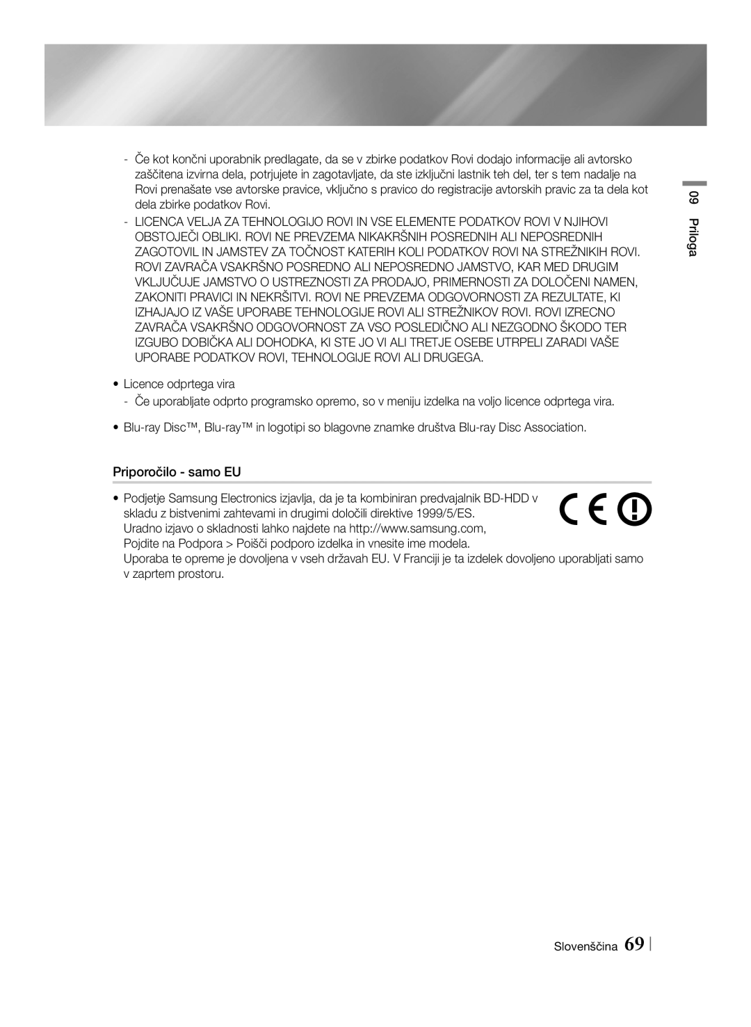 Samsung BD-E8300/EN, BD-E8900/EN, BD-E8500/EN manual Licence odprtega vira 