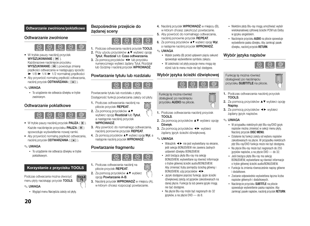 Samsung BD-ES5000/EN manual Odtwarzanie zwolnione, Odtwarzanie poklatkowe, Bezpośrednie przejście do żądanej sceny 