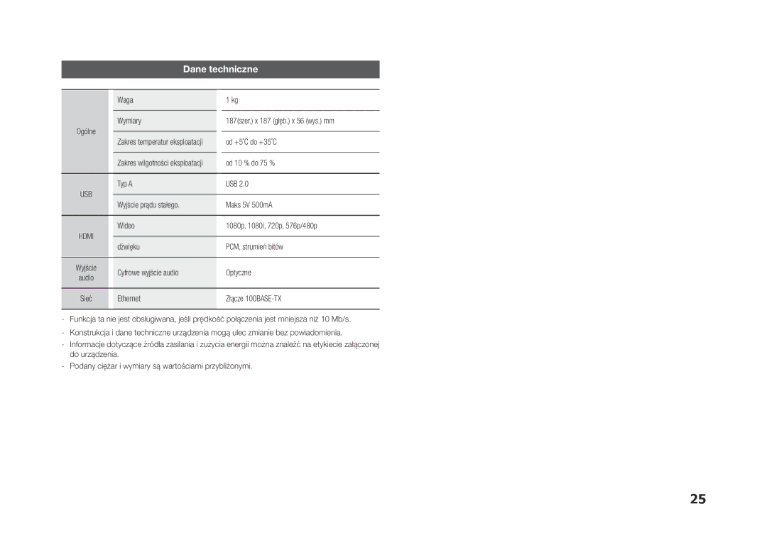 Samsung BD-ES5000/EN manual Dane techniczne 