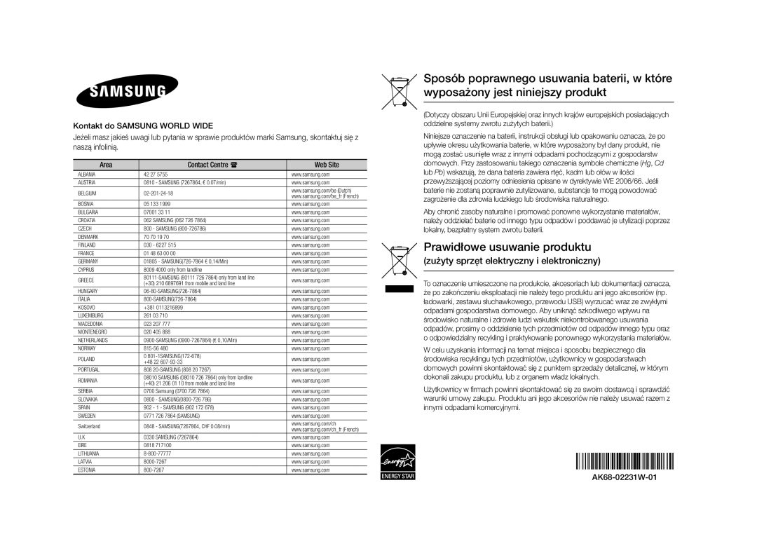 Samsung BD-ES5000/EN manual AK68-02231W-01 