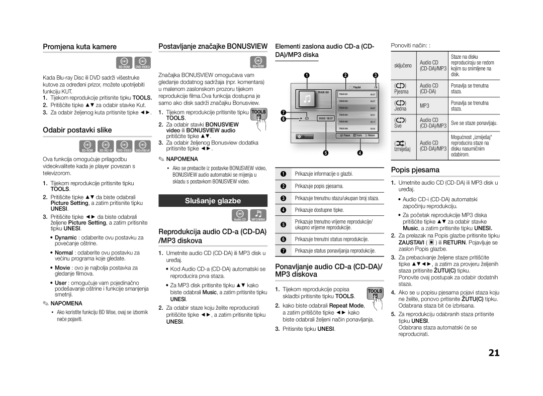 Samsung BD-ES5000/EN manual Slušanje glazbe 