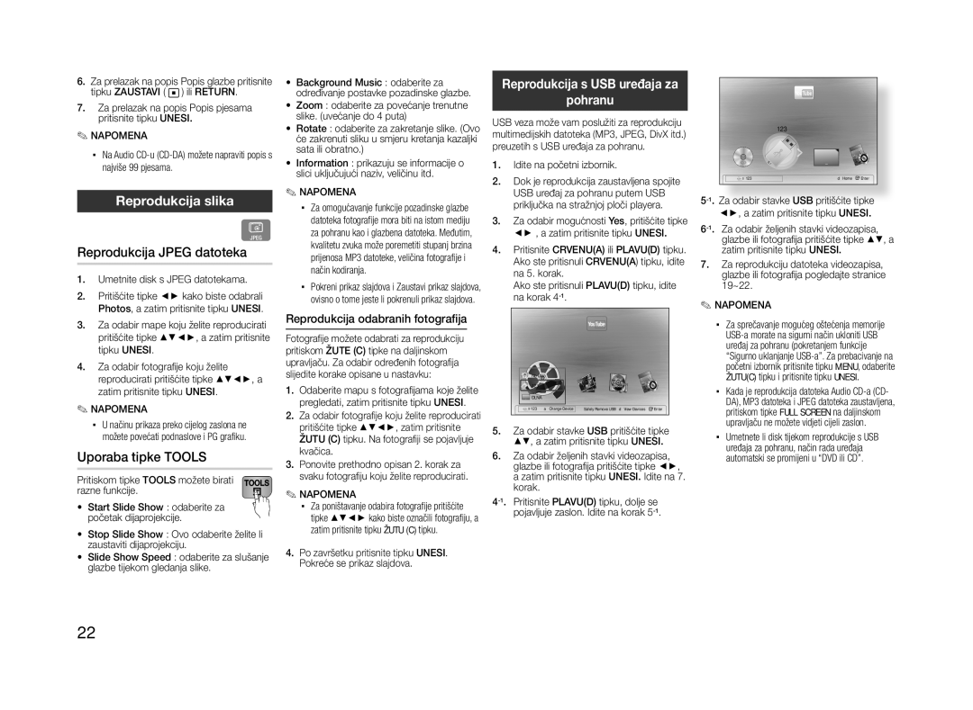 Samsung BD-ES5000/EN manual Reprodukcija slika, Reprodukcija Jpeg datotekaG, Uporaba tipke Tools, Pohranu 