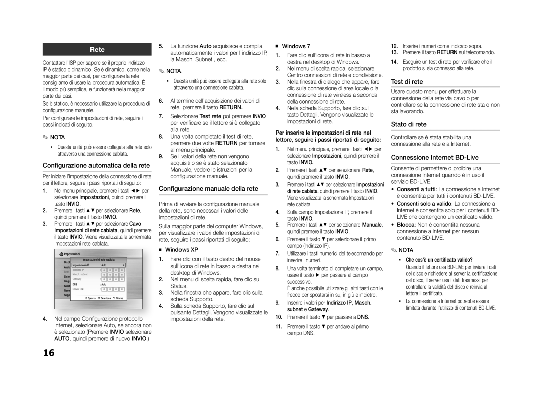 Samsung BD-ES5000/EN, BD-ES5000/XN, BD-ES5000/XE manual Rete 