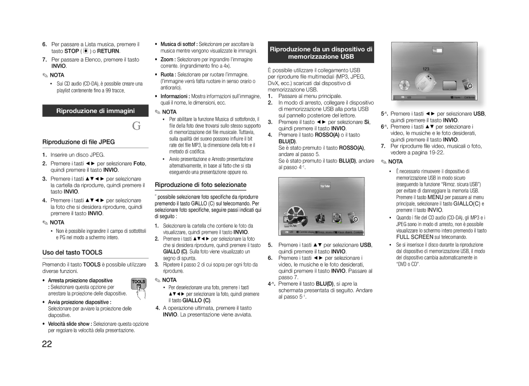 Samsung BD-ES5000/EN, BD-ES5000/XN, BD-ES5000/XE Riproduzione di immagini, Riproduzione di file Jpeg, Uso del tasto Tools 