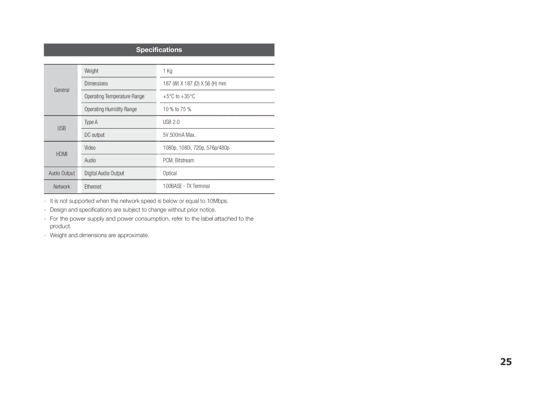 Samsung BD-ES5000/EN, BD-ES5000/XN, BD-ES5000/XE manual Specifications 