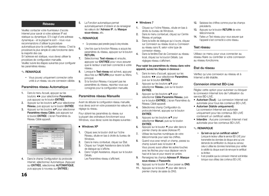 Samsung BD-ES5000/XN, BD-ES5000/EN, BD-ES5000/XE manual Réseau 