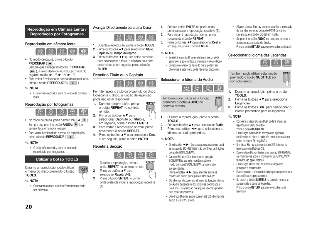 Samsung BD-ES5000/ZF, BD-ES5000/XU manual Utilizar o botão Tools 