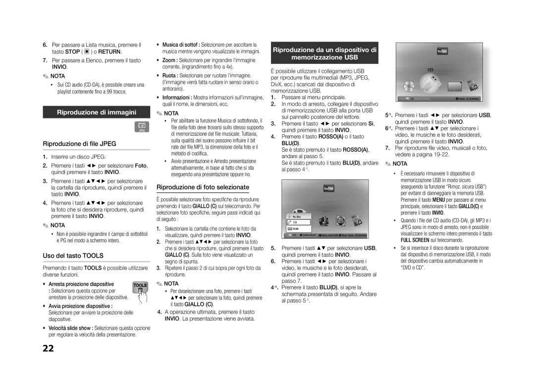 Samsung BD-ES5000/ZF, BD-ES5000/XU manual Riproduzione di immagini, Riproduzione di file Jpeg, Uso del tasto Tools 