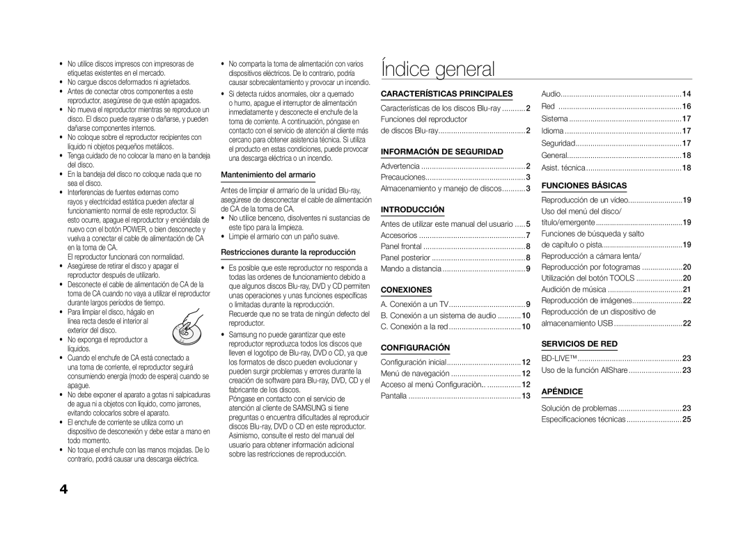 Samsung BD-ES5000/ZF Características principales, Información de seguridad, Introducción, Configuración, Funciones básicas 