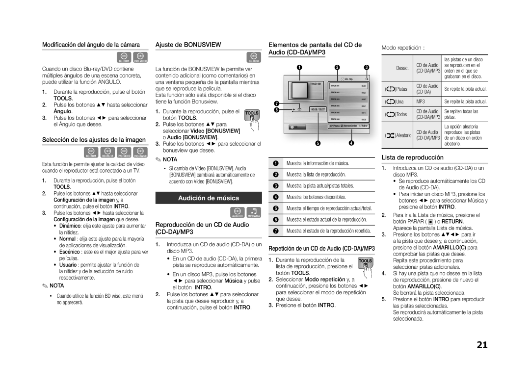 Samsung BD-ES5000/XU, BD-ES5000/ZF manual Audición de música 