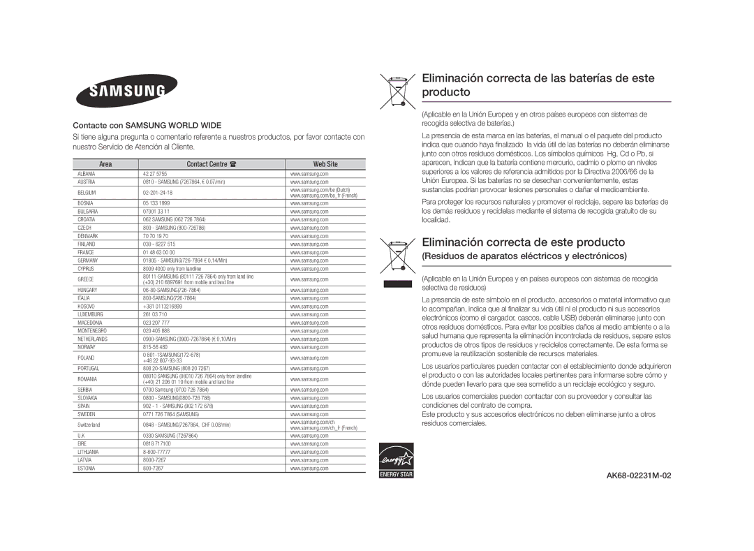 Samsung BD-ES5000/ZF, BD-ES5000/XU manual Eliminación correcta de las baterías de este producto 