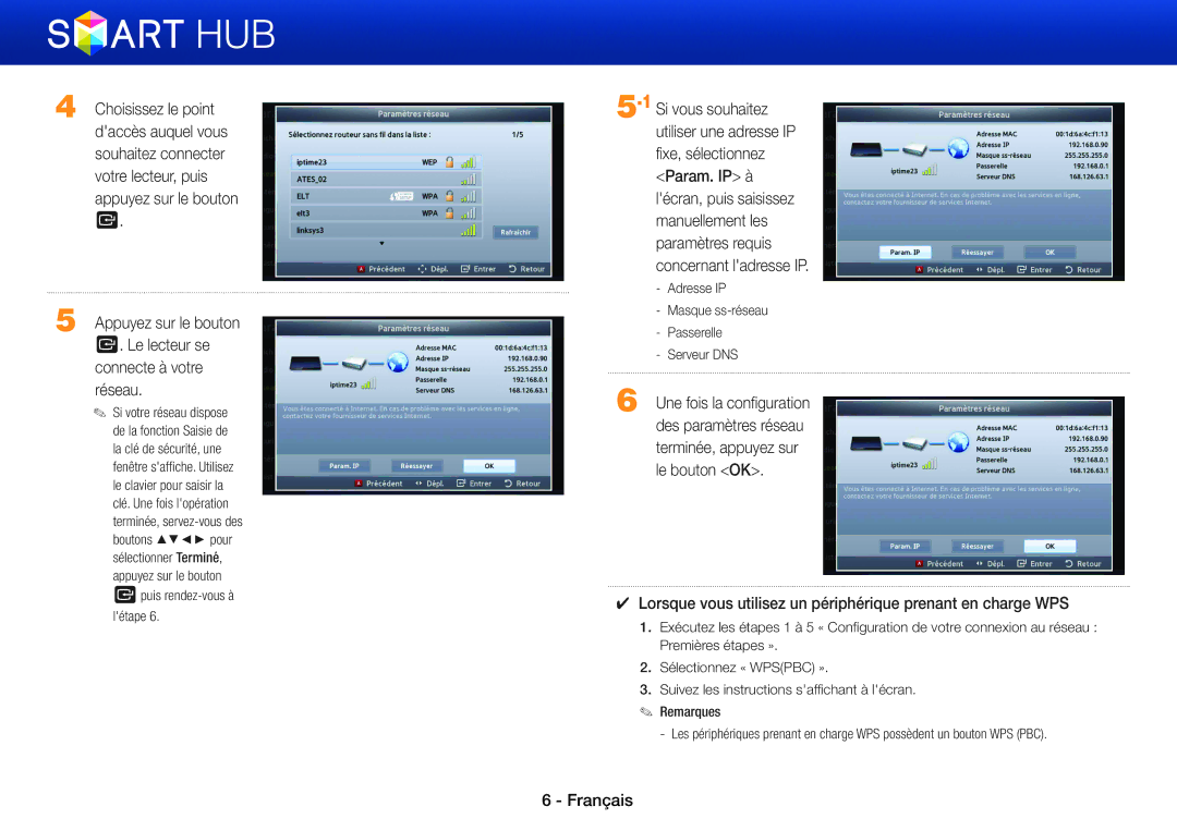 Samsung BD-ES5000/XU, BD-ES5000/ZF, BD-ES7000/ZF, BD-E5500/ZF Lorsque vous utilisez un périphérique prenant en charge WPS 