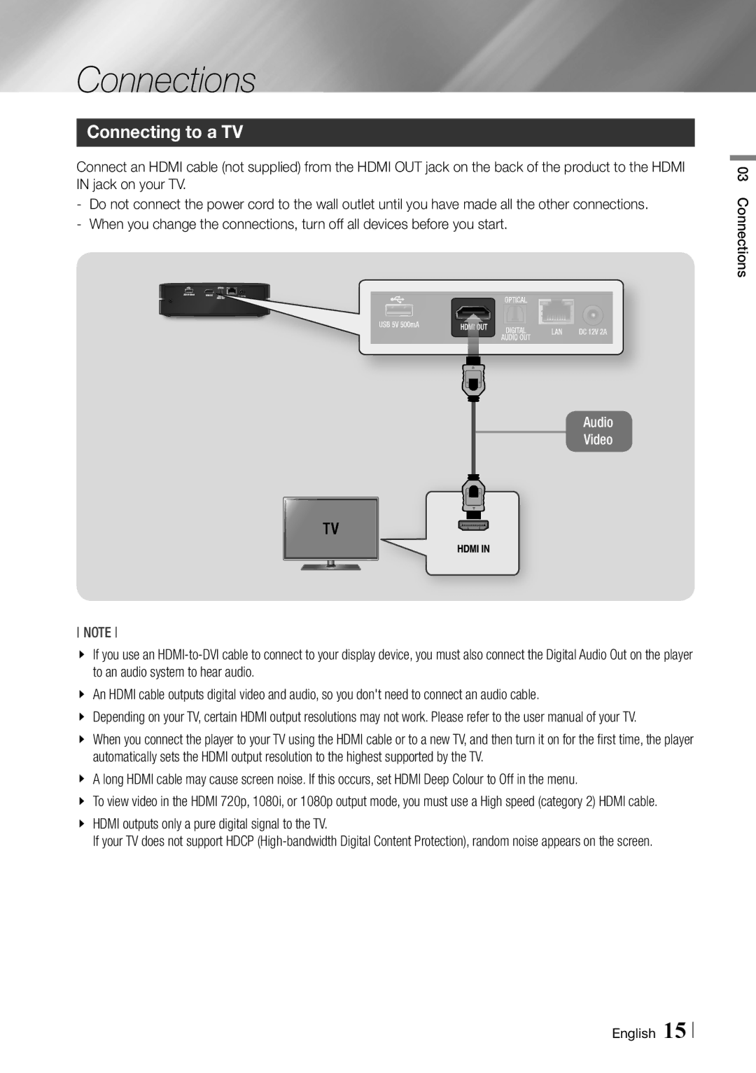Samsung BD-ES6000 user manual Connecting to a TV, Connections English 