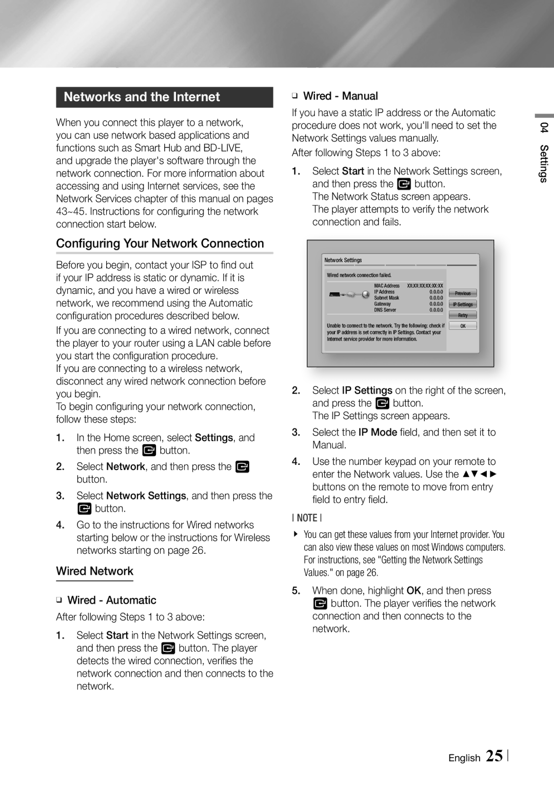 Samsung BD-ES6000 user manual Networks and the Internet, Configuring Your Network Connection, Wired Network 