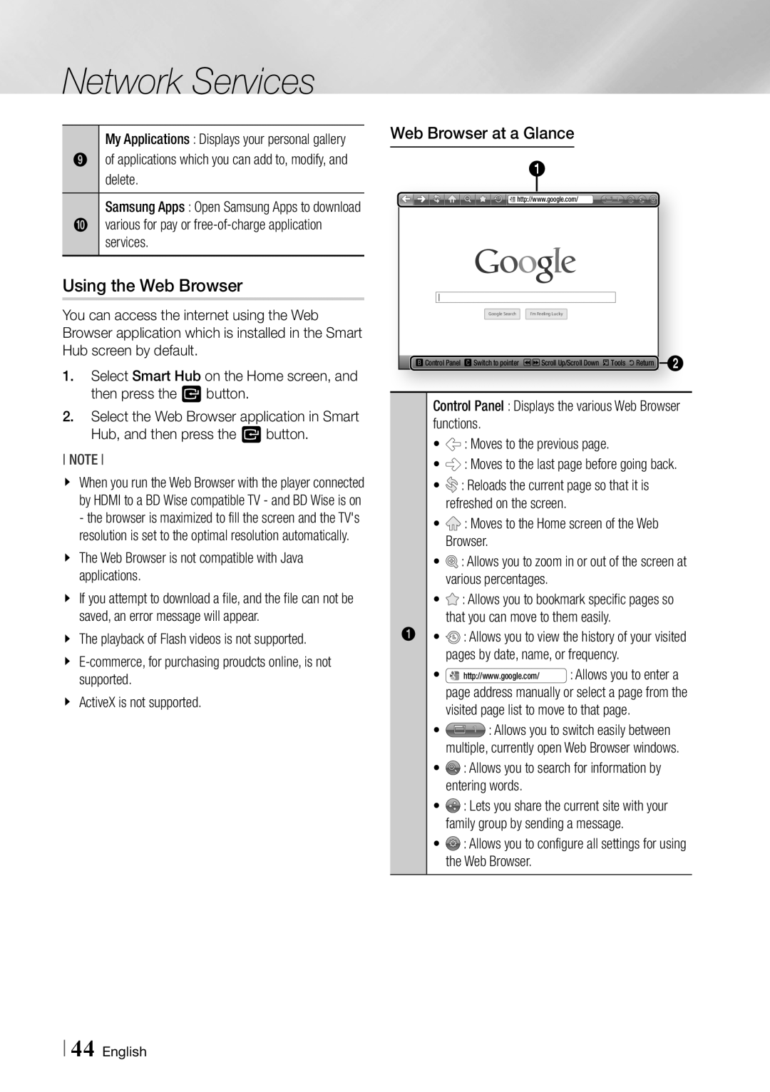 Samsung BD-ES6000 user manual Using the Web Browser, Web Browser at a Glance 