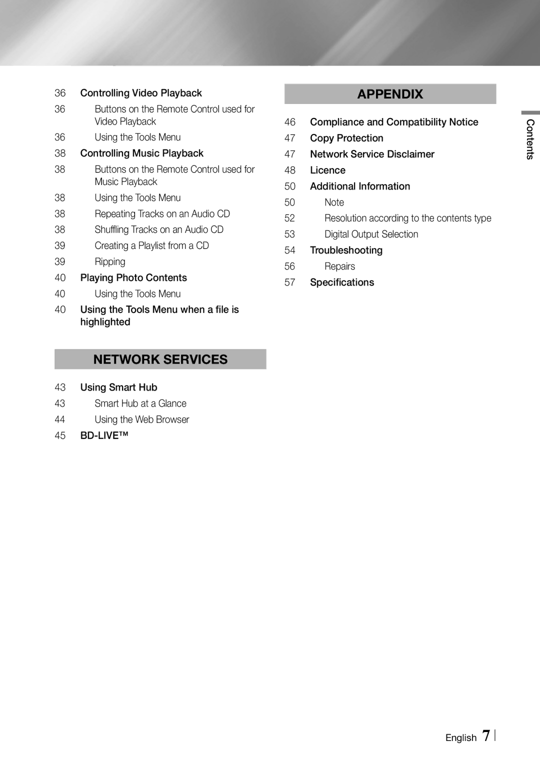 Samsung BD-ES6000 user manual Using Smart Hub Smart Hub at a Glance Using the Web Browser, Bd-Live, Contents English 