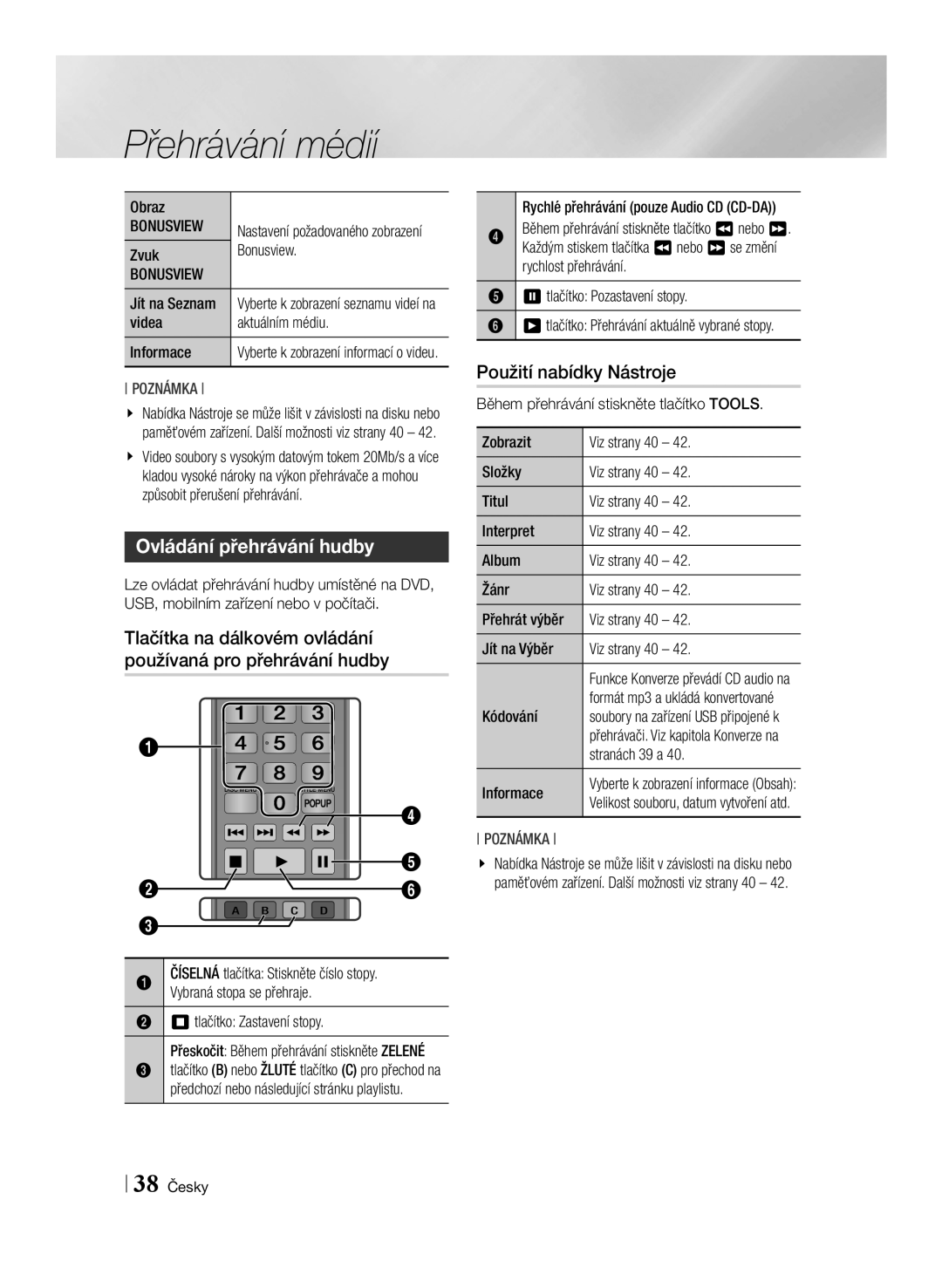 Samsung BD-ES6000E/EN, BD-ES6000/EN manual Ovládání přehrávání hudby, Bonusview 