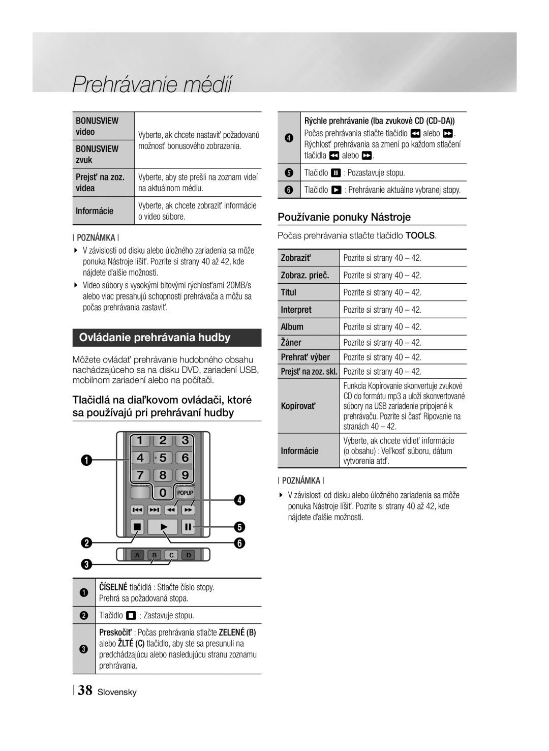 Samsung BD-ES6000E/EN, BD-ES6000/EN manual Ovládanie prehrávania hudby 