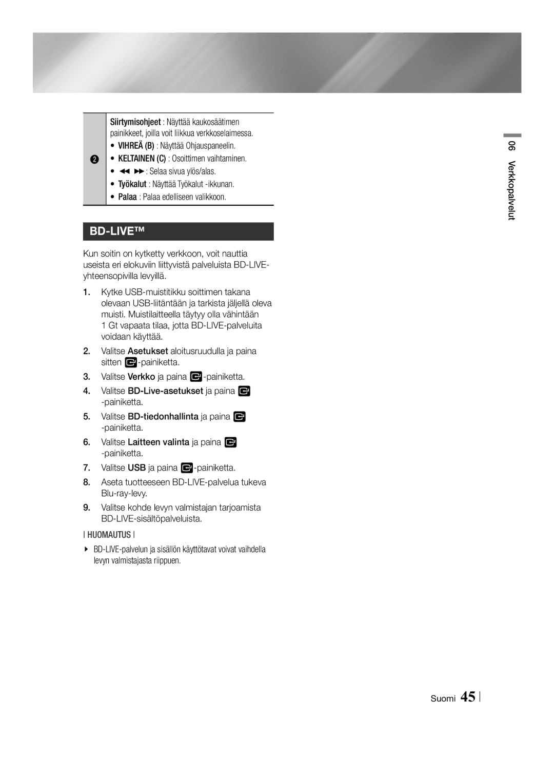 Samsung BD-ES6000E/XE, BD-ES6000/XE manual Verkkopalvelut Suomi 