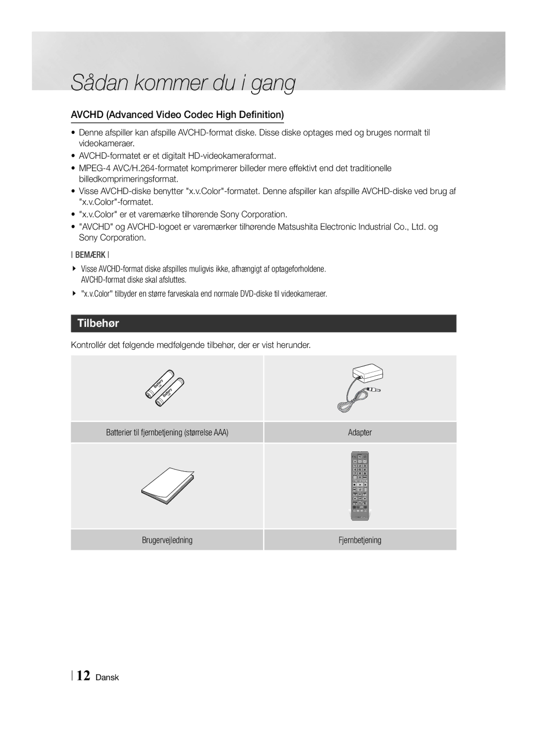 Samsung BD-ES6000E/XE, BD-ES6000/XE manual Tilbehør, Brugervejledning Fjernbetjening 