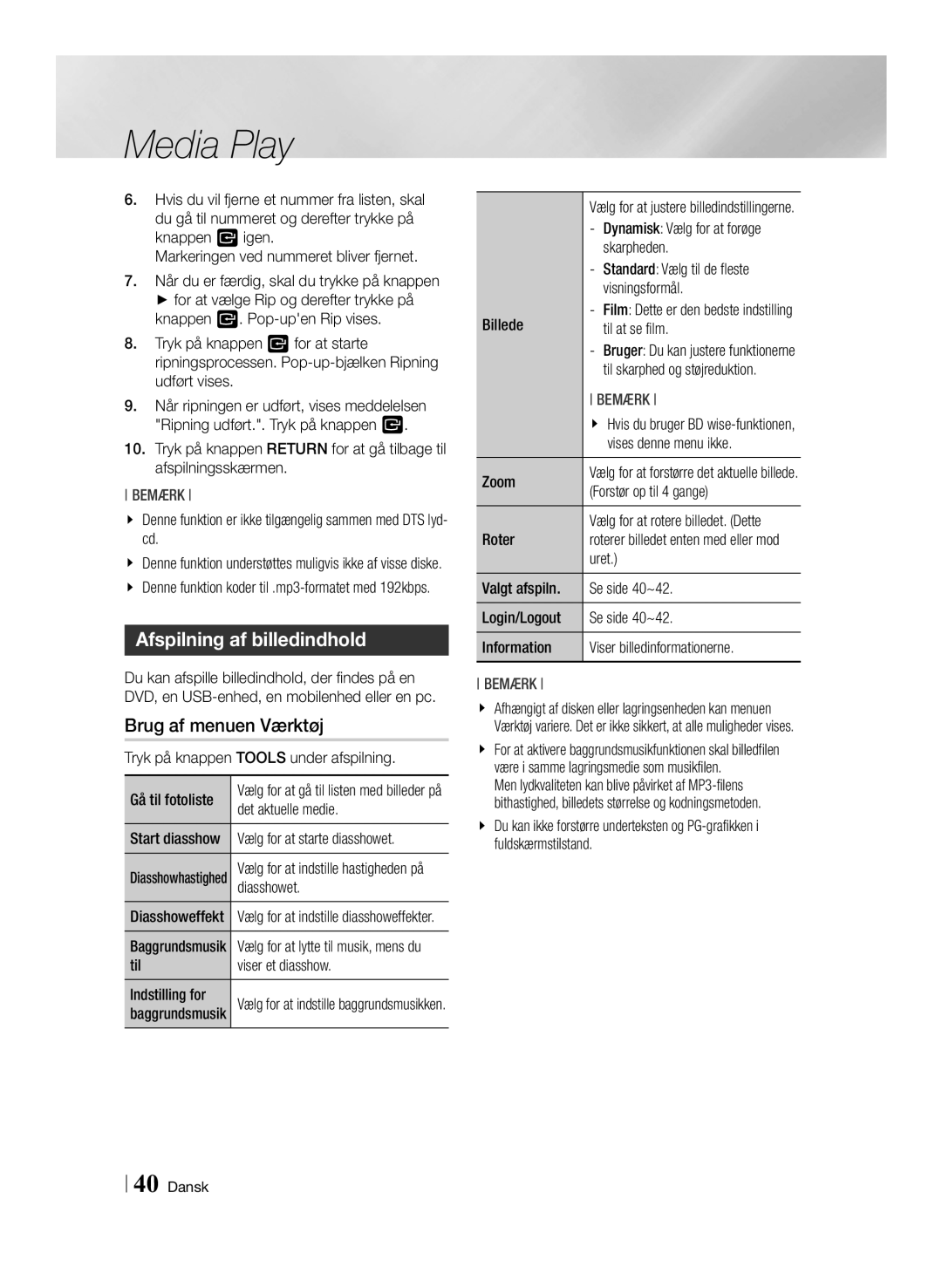 Samsung BD-ES6000E/XE, BD-ES6000/XE manual Afspilning af billedindhold 