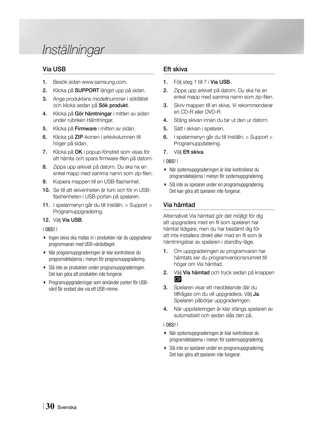 Samsung BD-ES6000/XE, BD-ES6000E/XE manual Via USB, Eft skiva, Via hämtad 