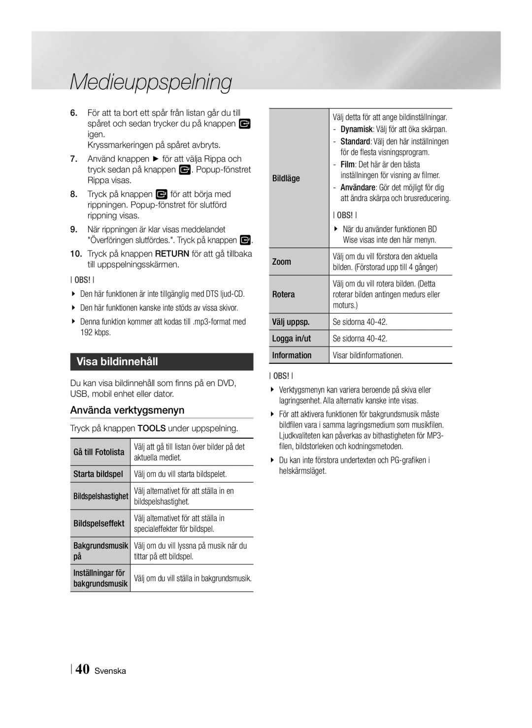 Samsung BD-ES6000/XE, BD-ES6000E/XE manual Visa bildinnehåll 