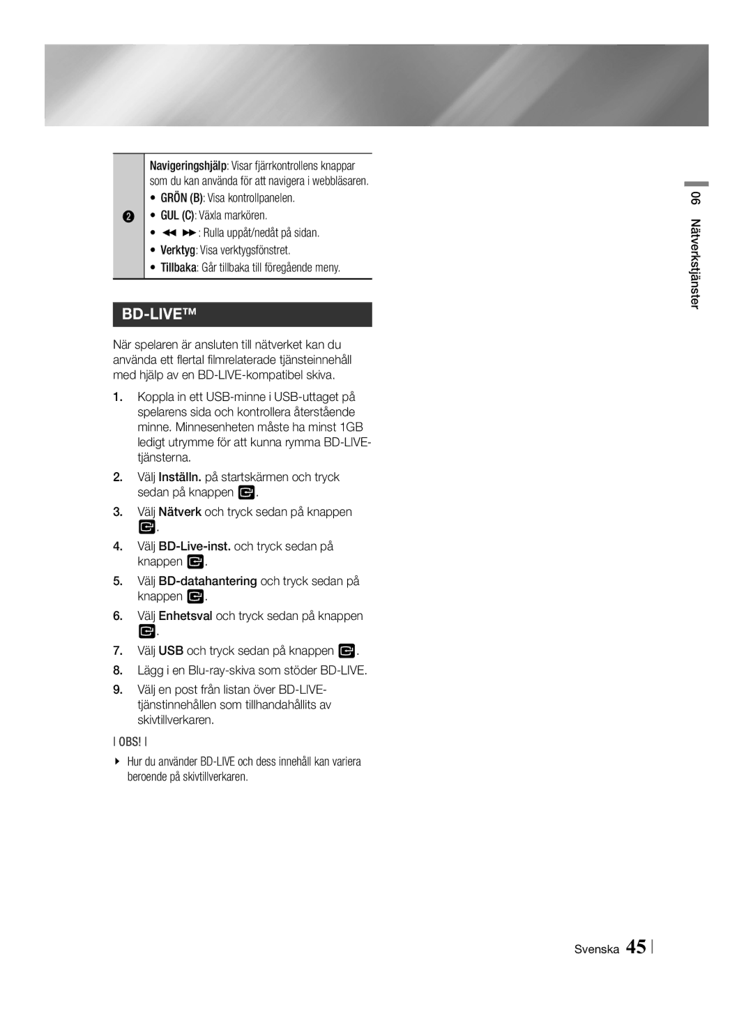 Samsung BD-ES6000E/XE, BD-ES6000/XE manual Bd-Live, 06 Nätverkstjänster Svenska 