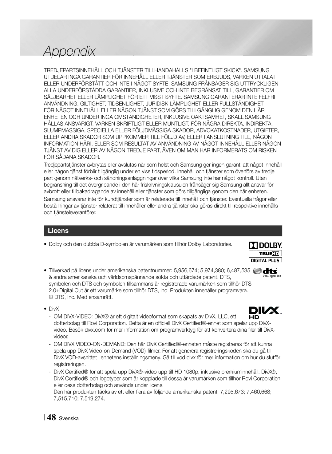 Samsung BD-ES6000/XE, BD-ES6000E/XE manual Licens 