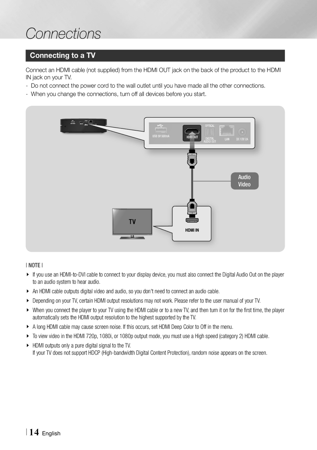 Samsung BD-ES6000/ZA user manual Connections, Connecting to a TV 