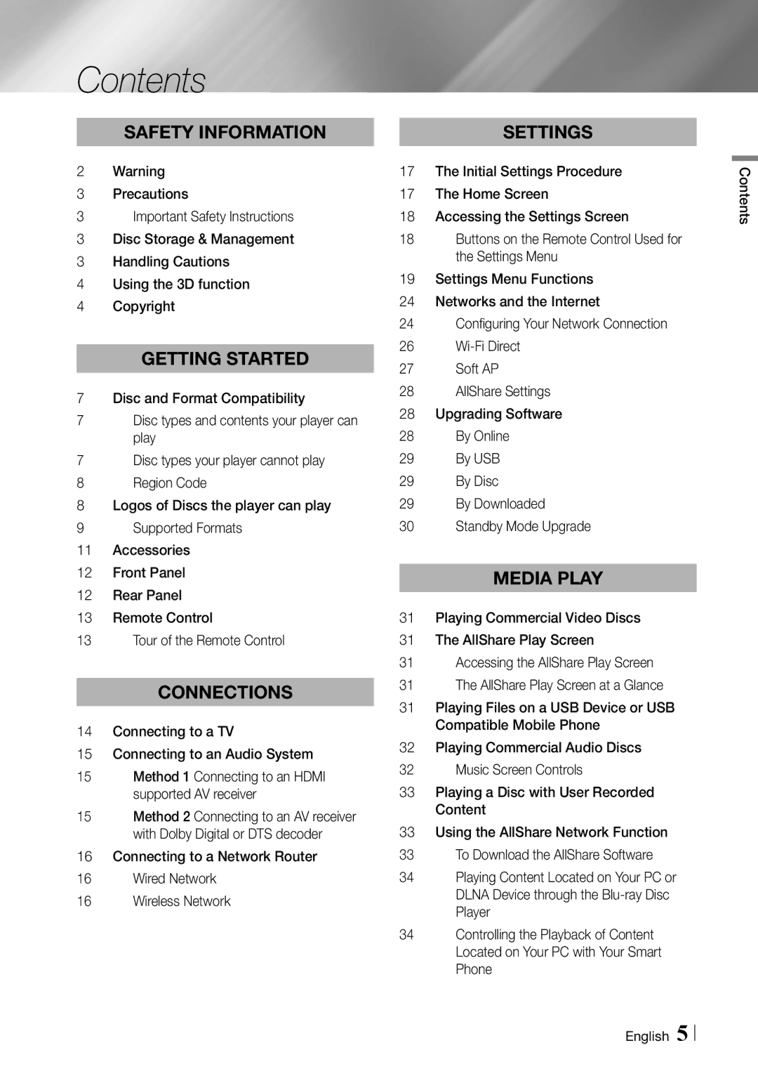 Samsung BD-ES6000/ZA user manual Contents 