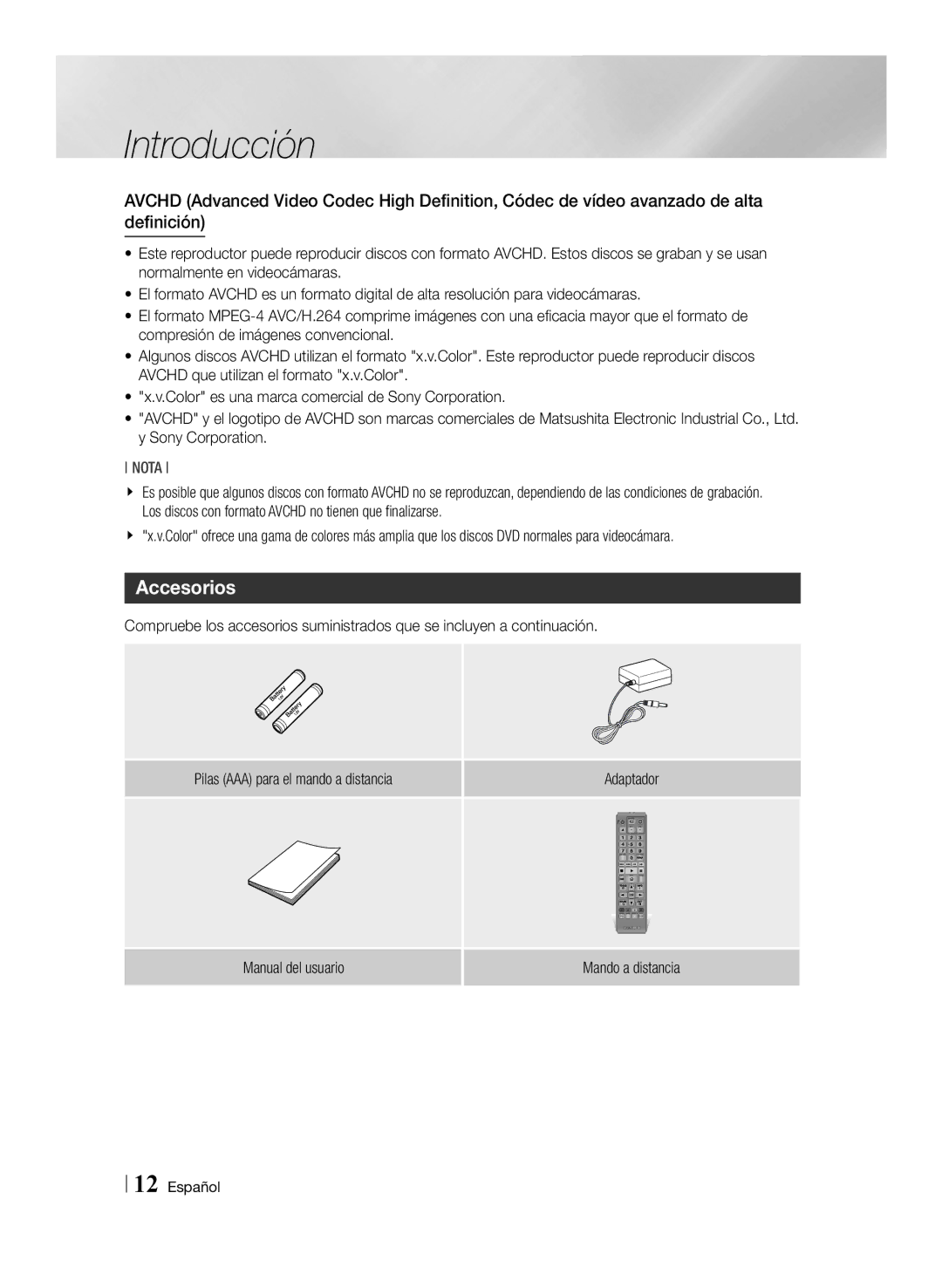 Samsung BD-ES6000/ZF, BD-ES6000E/ZF manual Accesorios, Manual del usuario Mando a distancia 