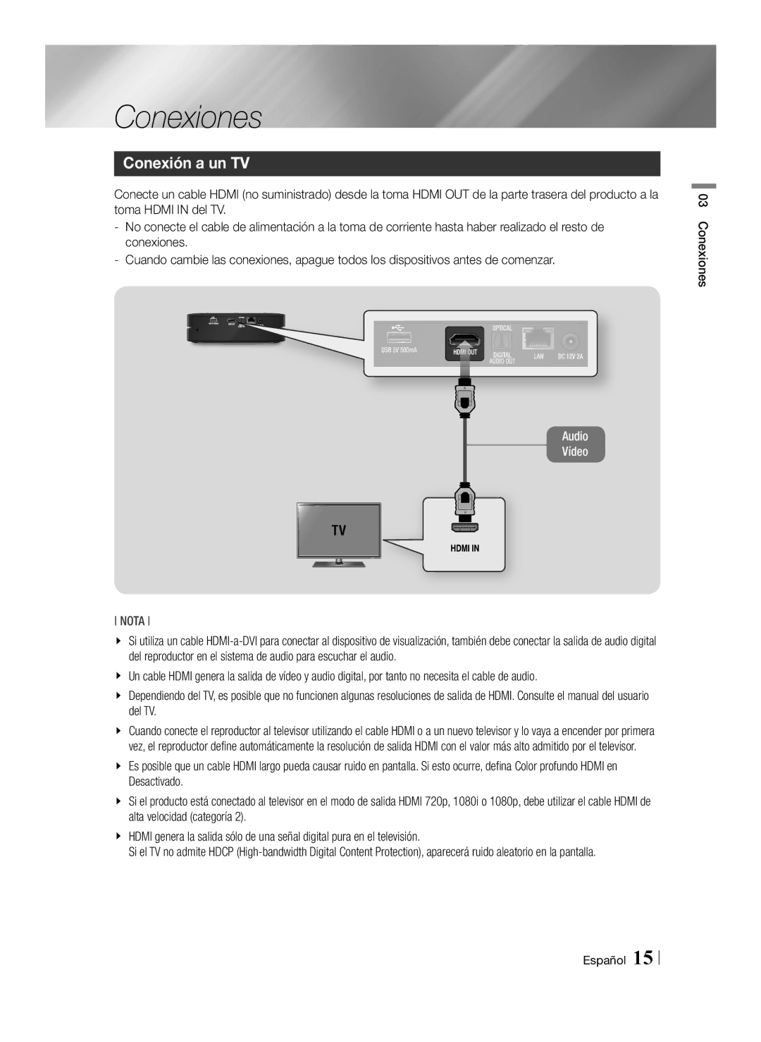 Samsung BD-ES6000E/ZF, BD-ES6000/ZF manual Conexión a un TV, Conexiones Español 