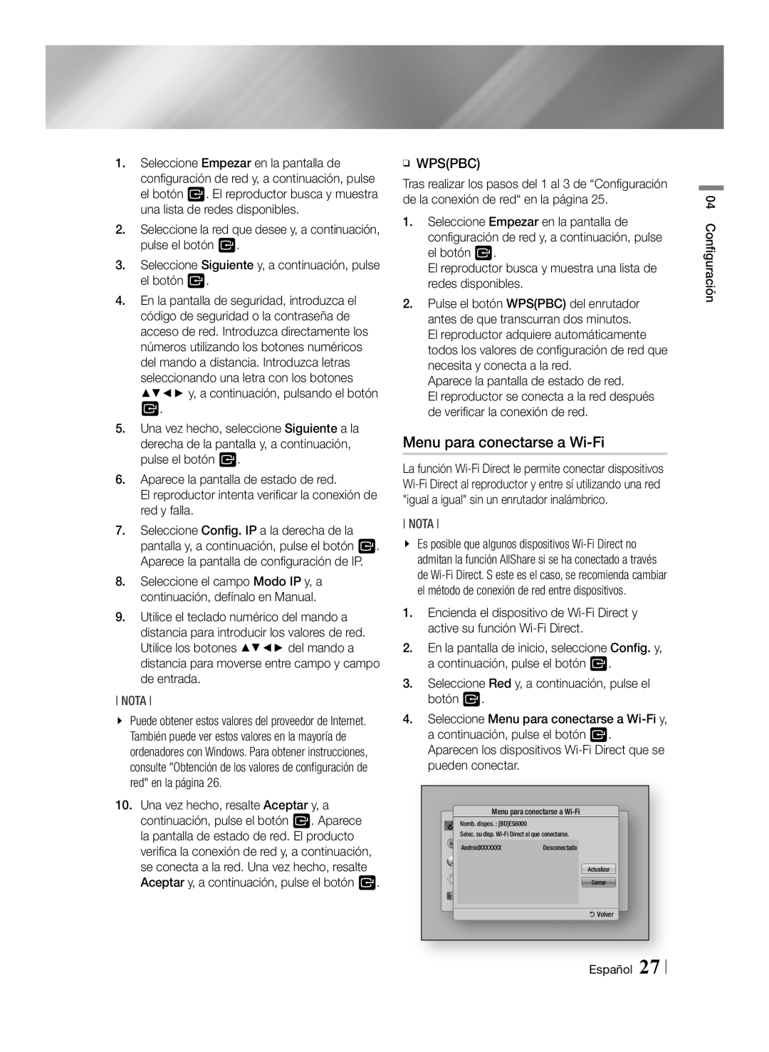 Samsung BD-ES6000E/ZF, BD-ES6000/ZF manual Menu para conectarse a Wi-Fi, Español 