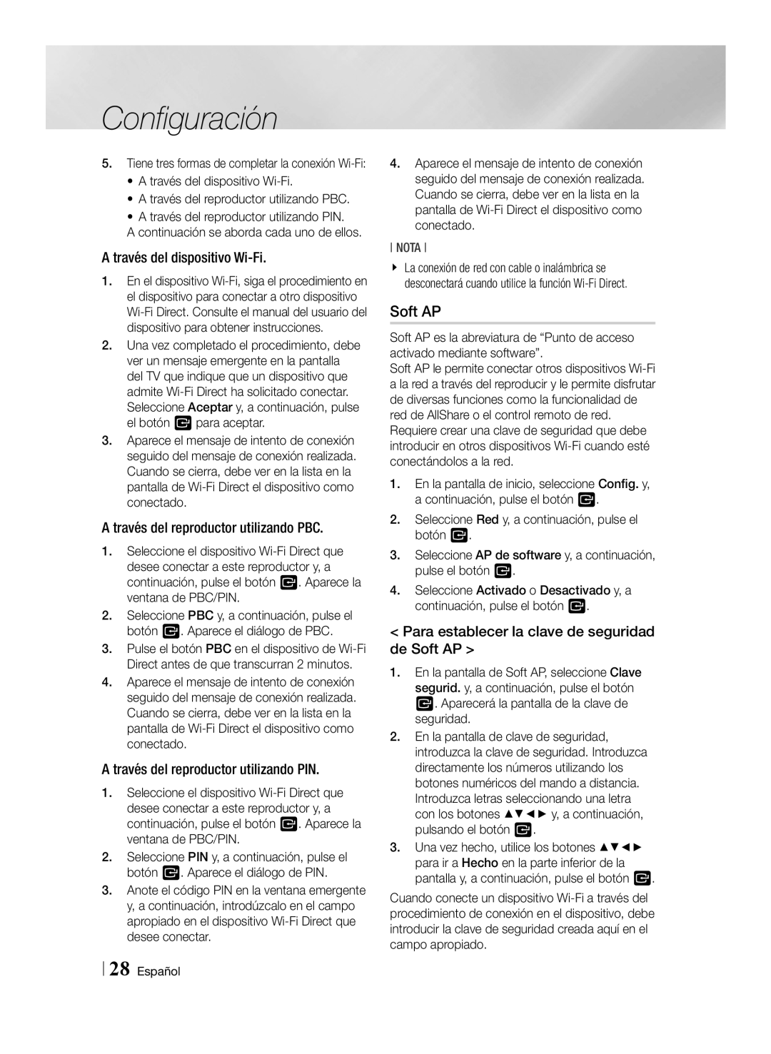 Samsung BD-ES6000/ZF, BD-ES6000E/ZF manual Través del dispositivo Wi-Fi, Través del reproductor utilizando PBC 