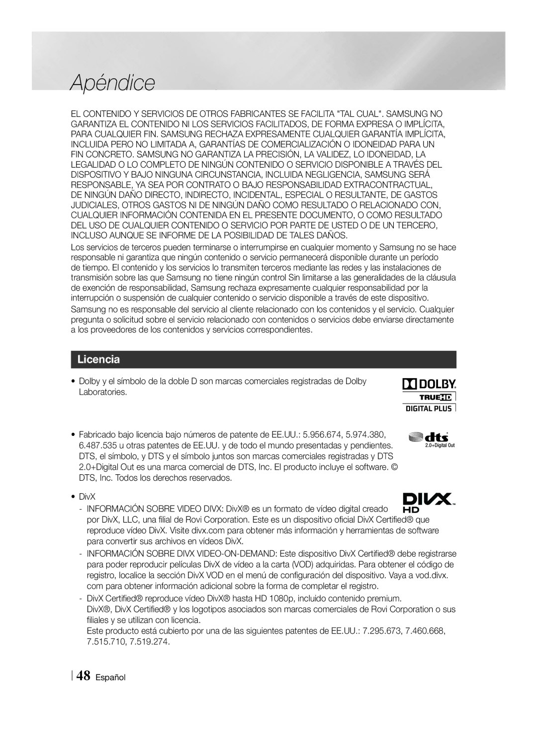 Samsung BD-ES6000/ZF, BD-ES6000E/ZF manual Licencia 