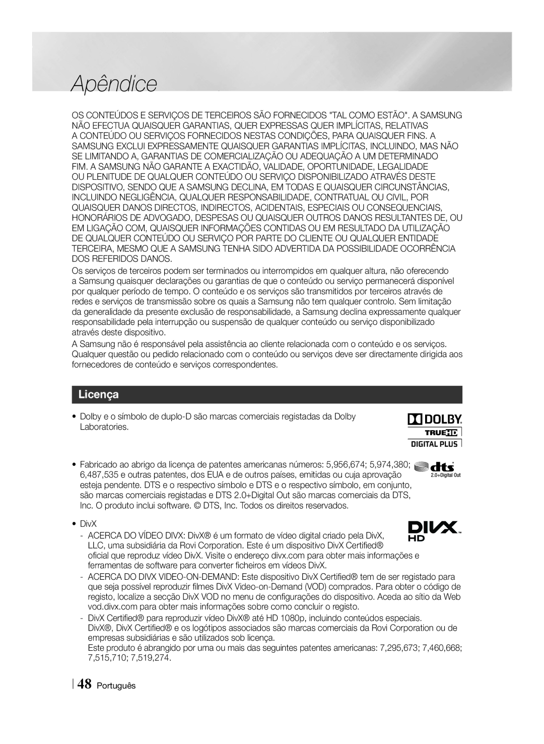 Samsung BD-ES6000E/ZF, BD-ES6000/ZF manual Licença 