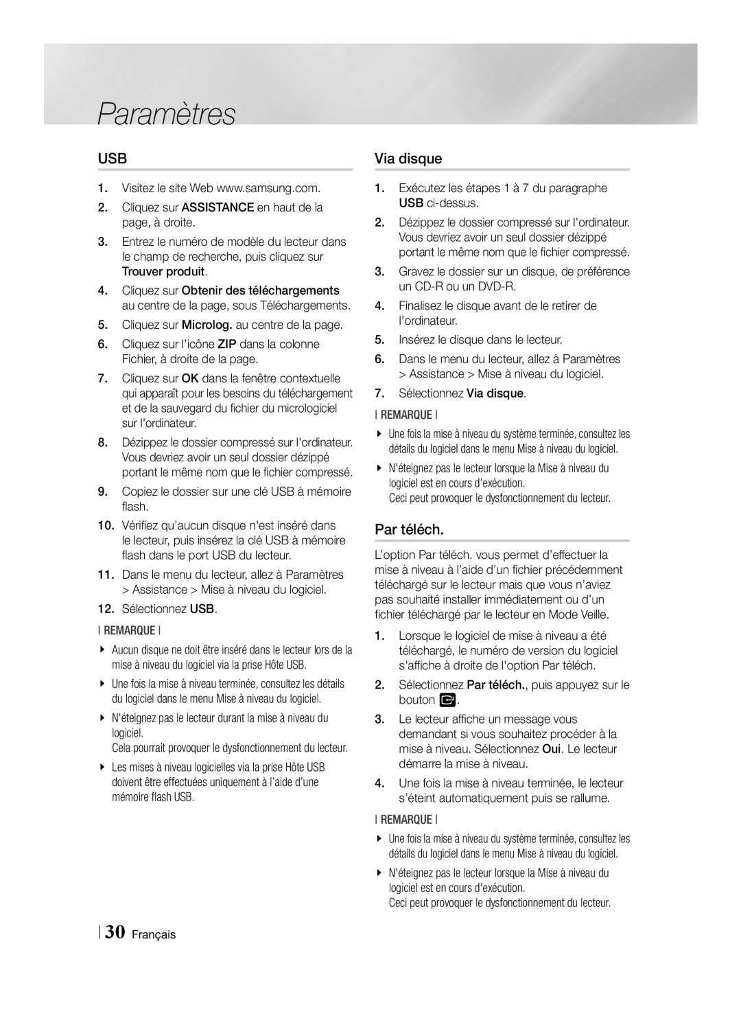 Samsung BD-ES6000/ZF, BD-ES6000E/ZF manual Via disque, Par téléch 