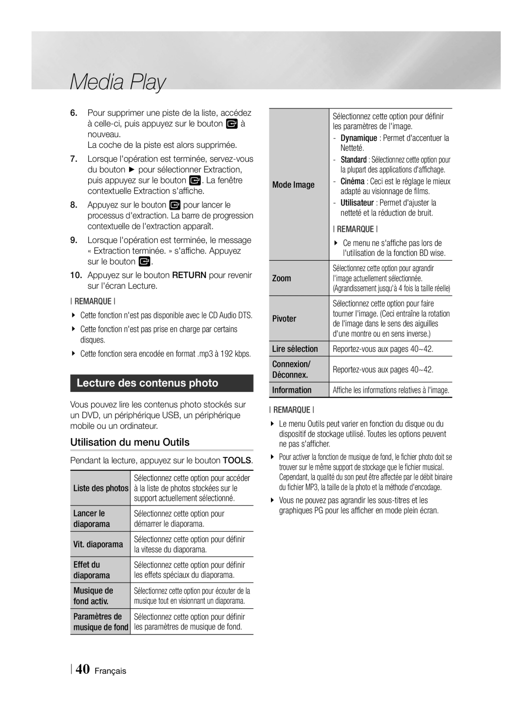 Samsung BD-ES6000/ZF, BD-ES6000E/ZF manual Lecture des contenus photo 