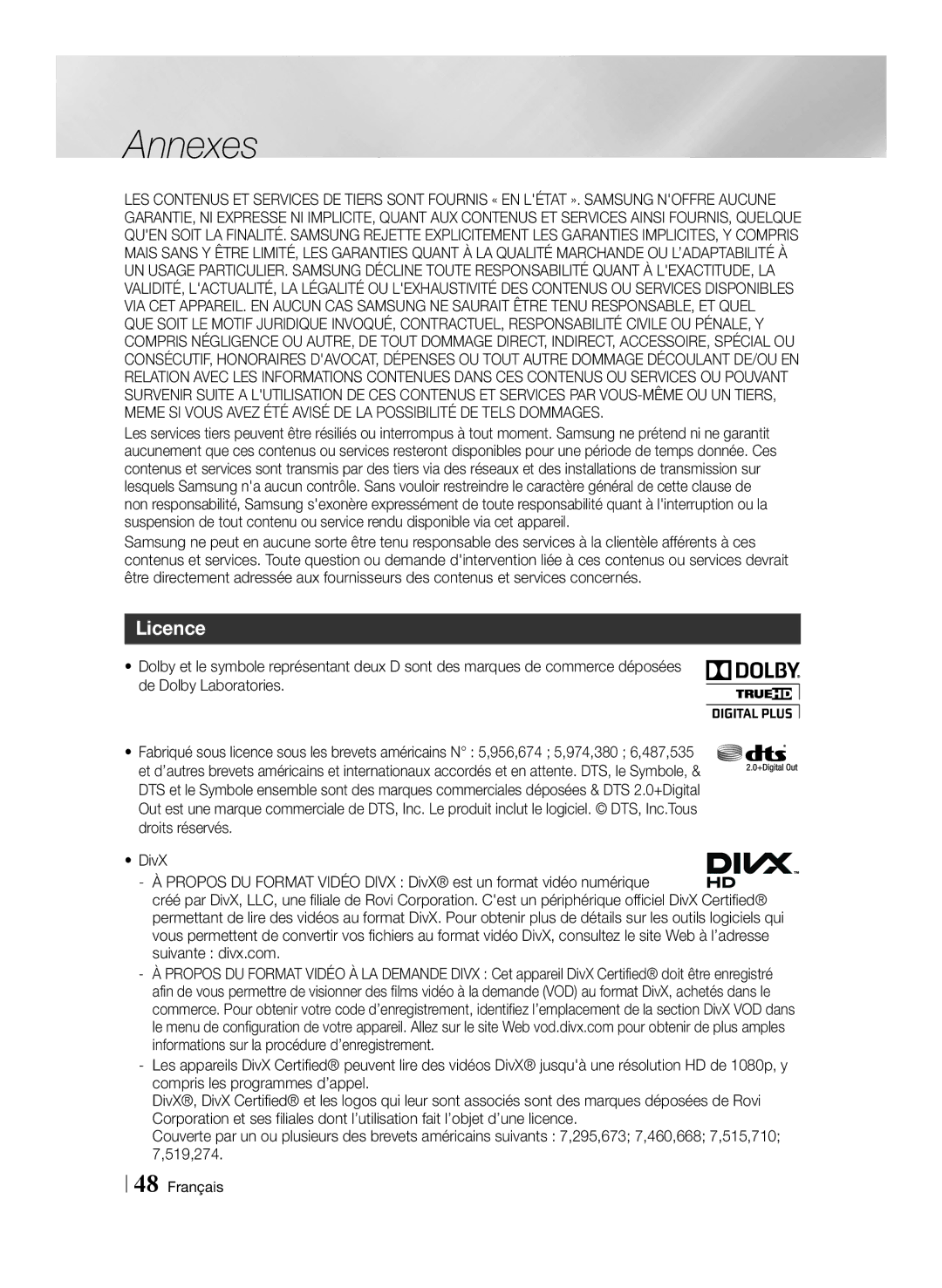 Samsung BD-ES6000/ZF, BD-ES6000E/ZF manual Licence 