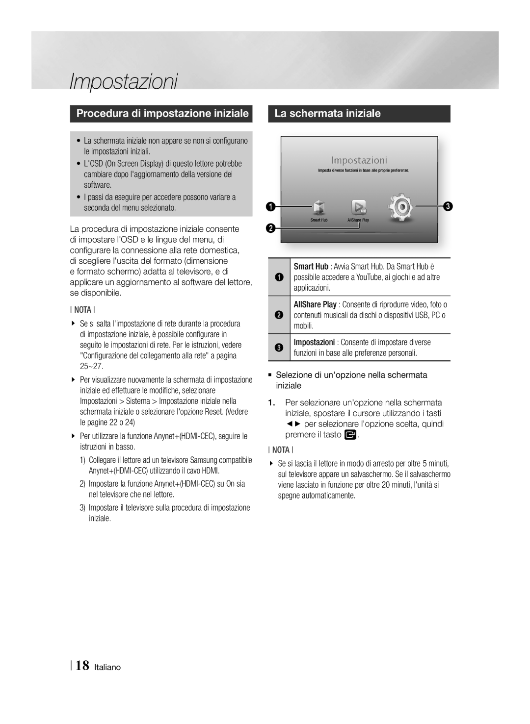 Samsung BD-ES6000E/ZF manual Impostazioni, Procedura di impostazione iniziale, La schermata iniziale, Applicazioni, Mobili 