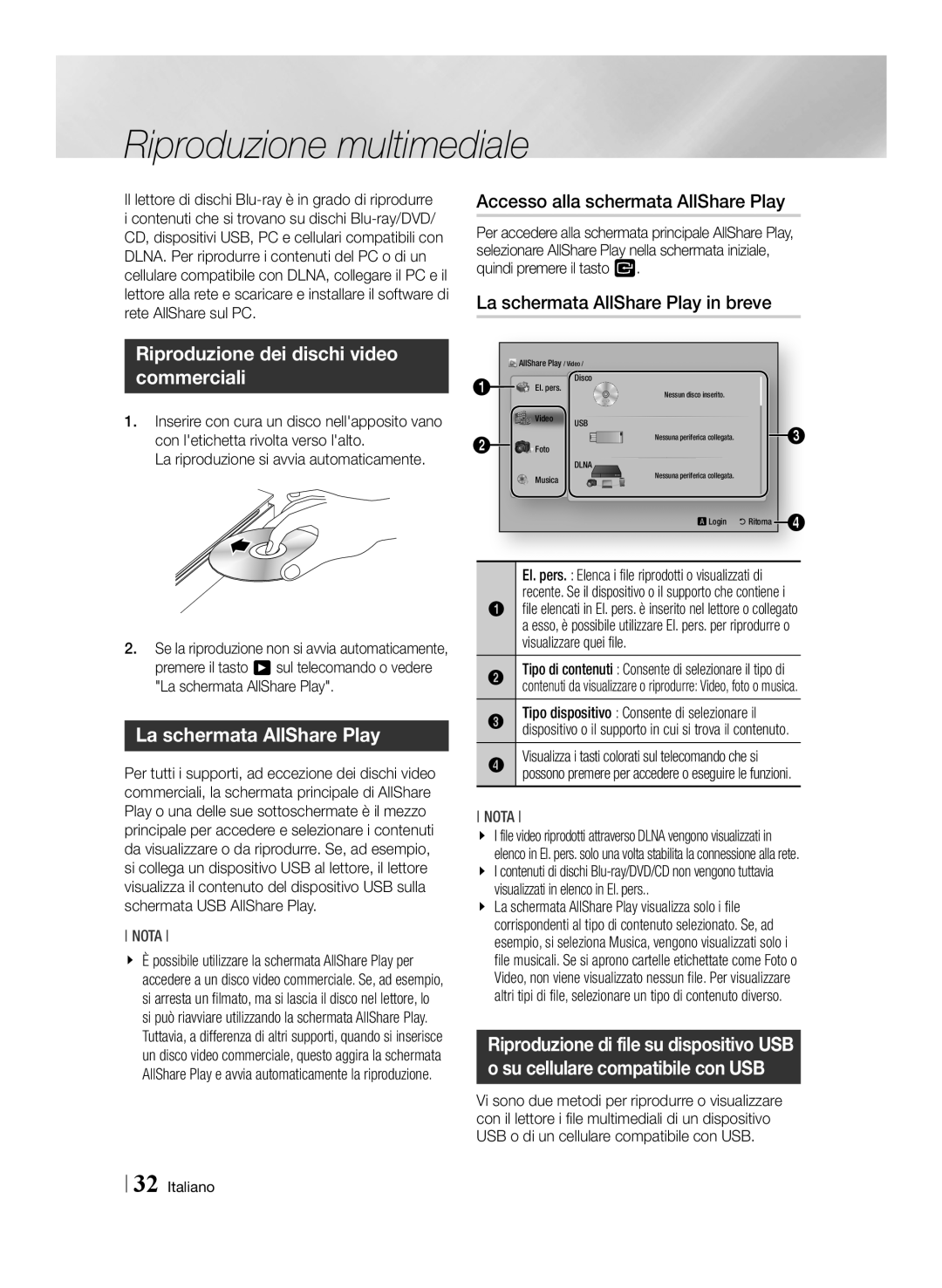 Samsung BD-ES6000E/ZF Riproduzione multimediale, Riproduzione dei dischi video commerciali, La schermata AllShare Play 