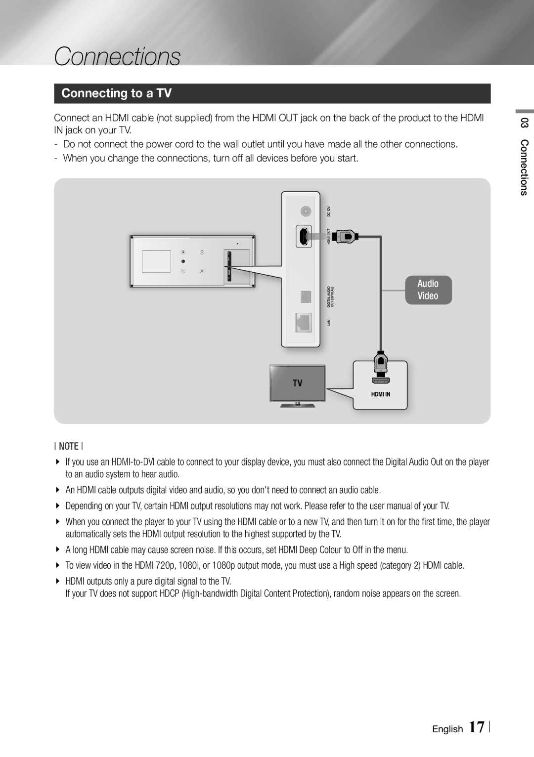 Samsung BD-ES7000/XE, BD-ES7000/EN manual Connections, Connecting to a TV 